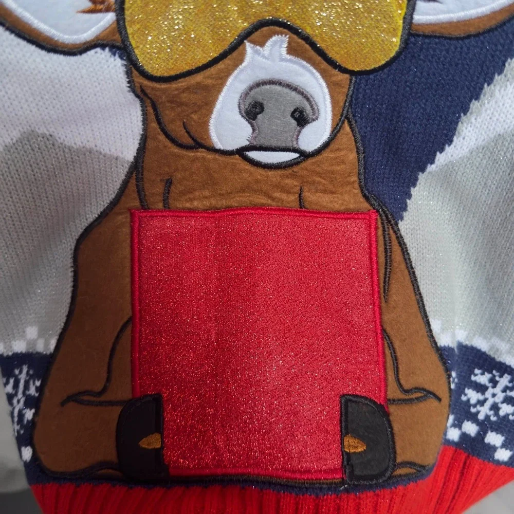 Holiday Hype Ugly Christmas Sweater Reindeer Drink Holder Pouch Men's‎ M